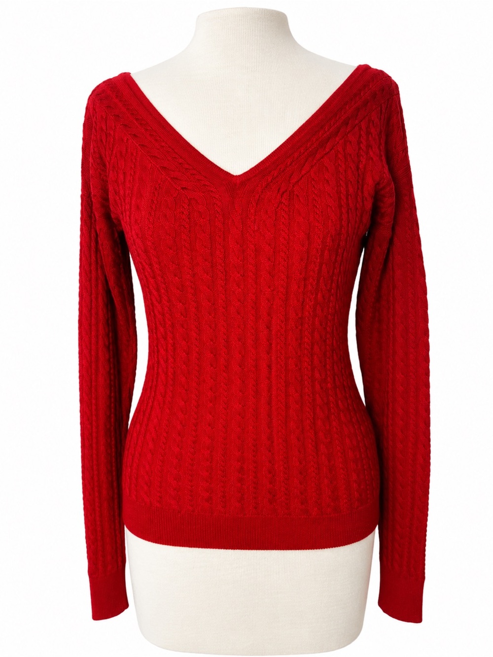 J.Crew 100% Merino Wool Red Cable Knit V-Neck Sweater Women’s Size S NWT